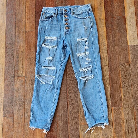 Free People We The Free High Waisted Ripped Button Fly Jeans Size 27 - Picture 6 of 16